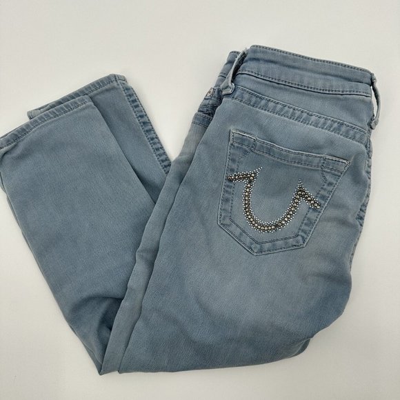 True Religion Pants - True Religion Curvy Skinny Studded Capri Blue Denim Jean Size 29